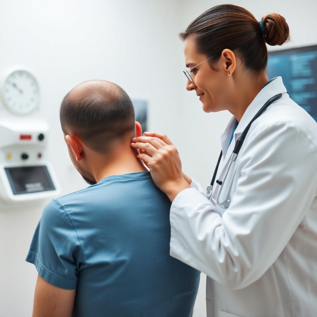 Doctor examining patient for whiplash injury after New Jersey car accident