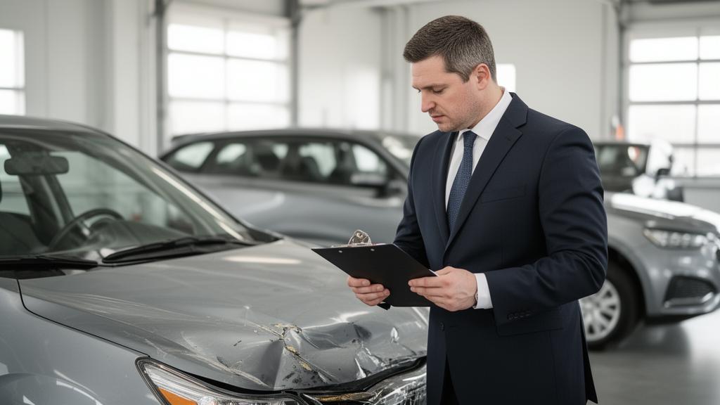 Certified auto appraiser inspecting vehicle damage for a diminished value claim in New York