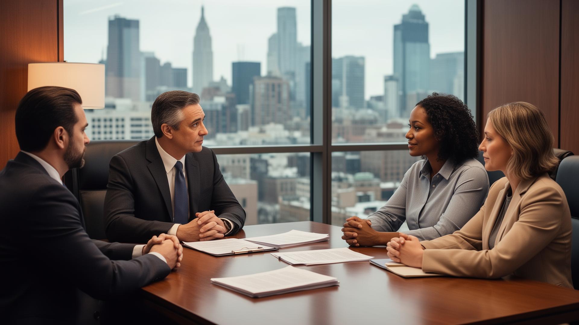 New Jersey car accident attorney consultation with clients in Newark office